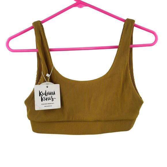 KULANI KINIS Bikini Top Medium NWT Crop Ribbed Mustard Swim Beach Rib Resort - Picture 2 of 10
